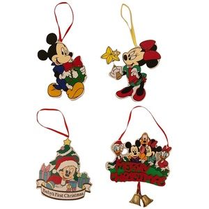 Disney 1990’s vintage wooden ornaments 4pc set Mickey, Minnie, Baby Disney